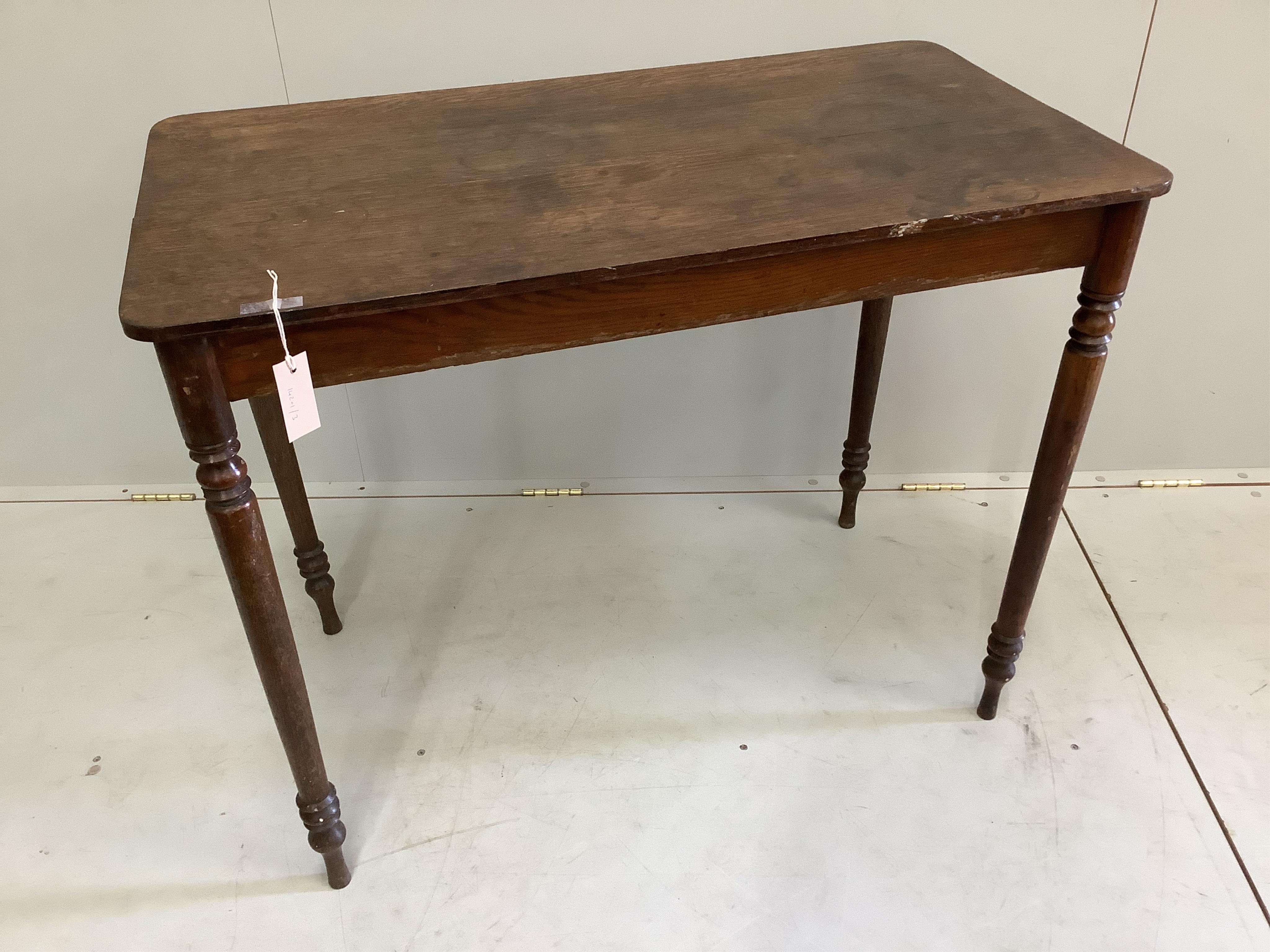 A 19th century rectangular oak centre table, width 97cm, depth 53cm, height 77cm